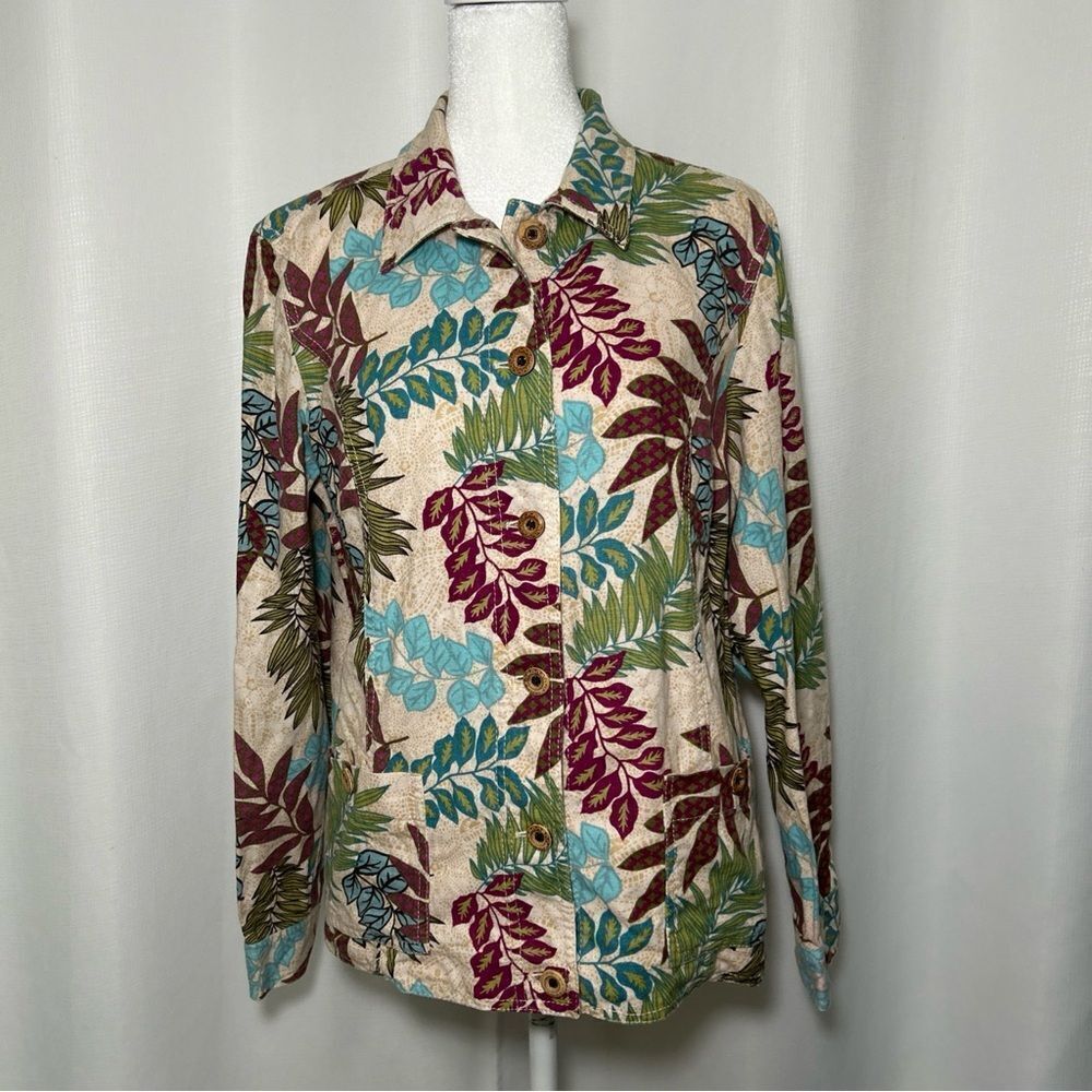 Amber Sun Jacket Long Sleeve Button Up Women’s Medium Linen Cotton Blend
